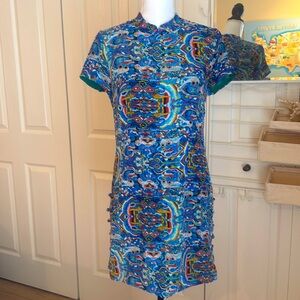 Mandarin collar silk dress